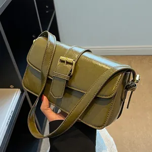 Women Retro PU Leather Crossbody Bag Fashion Small Square Shoulder Bag Vintage Metal Buckle Versatile Underarm Bag For Daily Match