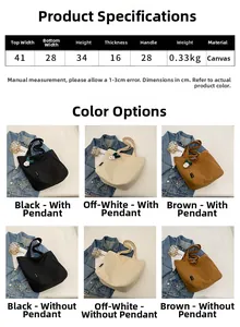 Detailed size chart and dimensions table for the large capacity canvas tote bag
