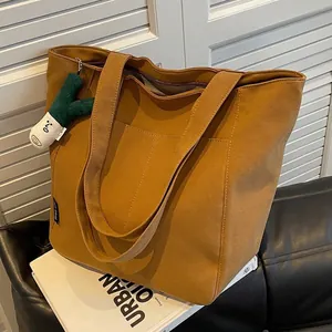 Women Large Capacity Canvas Tote Bag Street Style Minimalist Shoulder Bag With Plush Green Onion Pendant Commuter Handbag