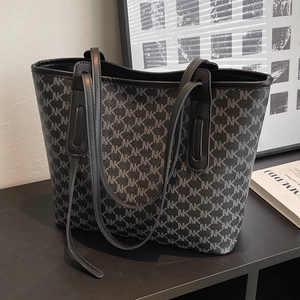 Chic monogram tote bag with NK pattern, spacious shoulder bag for commuting and casual wear