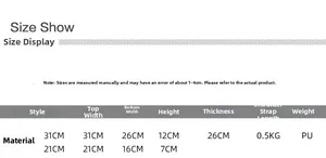 Size chart for large and small soft PU leather tote bags showing specific dimensions