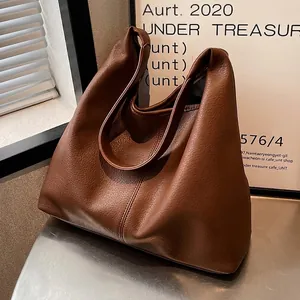Sac à Bandoulière Grande Capacité pour Femmes Texture Litchi Cuir PU Sac Seau Fourre-tout Minimaliste pour le Quotidien
