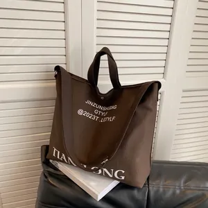 Women Large Capacity Canvas Tote Bag Versatile Shoulder Crossbody Bag With Letter Print For Daily Commute Leisure Style