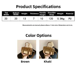 Tabella delle taglie dettagliata con dimensioni e colori per borsa a tracolla da donna