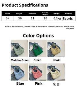 Detailed size specifications and 6 color options for canvas tote bag with dimensions