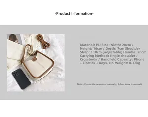 Detailed size specifications for the bicolor PU leather crossbody bag showing dimensions