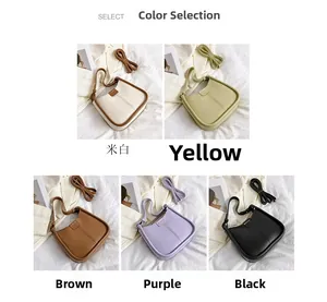 Detail showing five elegant colors of minimalist underarm bags on a white fabric backdrop