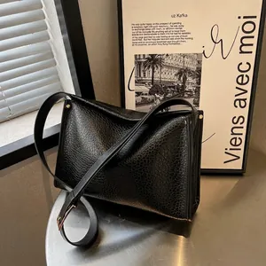 Borsa Tote Minimalista da Donna in Pelle PU Grana Litchi Grande Capacità Borsa a Tracolla Con Cerniera per Pendolari