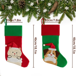 Set of 2 festive Christmas stockings with cat and dog designs, 46x20cm hanging decor
