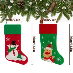 Detail view of large 46cm felt Christmas stockings featuring snowman and elk designs