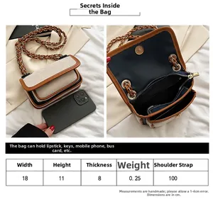 Detailed size guide and interior capacity display for the vintage crossbody flap bag