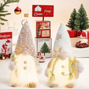 Glowing Christmas Gnomes LED Plush Doll Ornaments Knitted Hat With Candy Cane Gift Bag Sequin Snowflakes Festive Home Party Decor