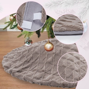 Detail of 36-inch taupe faux fur Christmas tree skirt with embossed diamond pattern and velcro