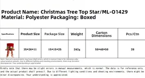 Detailed size specifications and material chart for red top hat Christmas tree topper
