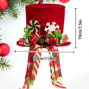 Red velvet Christmas tree topper top hat with candy canes and snowflake deer antlers
