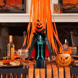 Halloween Bottle Cover Decoration Pumpkin Head Skeleton Cloak For Party Dining Table Holiday Ornament Accessories