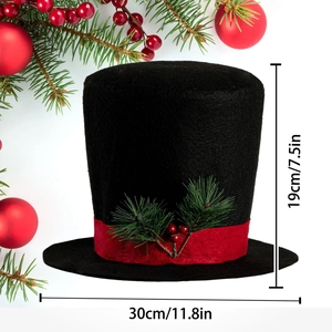 Christmas black top hat tree topper with red ribbon and berries, 30cm wide