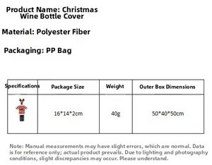 Detailed size specifications for knitted reindeer Christmas wine bottle covers