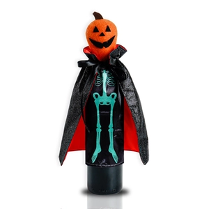 Halloween pumpkin wine bottle cover with skull skeleton cape for party decoration