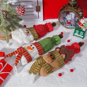 Knitted Christmas Wine Bottle Covers Santa Claus Snowman Reindeer Festive Holiday Party Dining Table Decor Wine Sleeve Gift