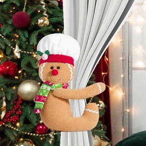 Charming gingerbread man curtain buckle with chef hat and scarf for Christmas home decor