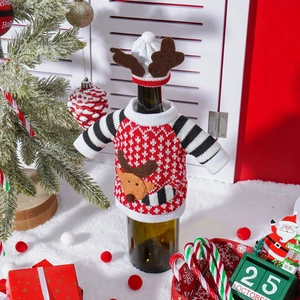 Christmas reindeer knitted wine bottle cover set with mini sweater and antler hat decoration