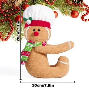 Gingerbread man plush Christmas tree hugger with chef hat and scarf, size 28x20cm