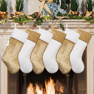 Luxurious Velvet Christmas Stockings With Tassel Braided Trim Gold White Festive Fireplace Hanging Decoration Gift Bag