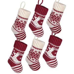Lot de 6 chaussettes de Noël tricotées avec motifs de renne et flocon pour décoration