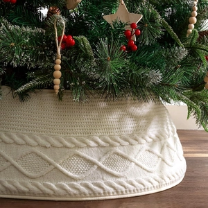 Cubrepié para Árbol de Navidad de Punto Blanco con Patrón de Rombos Decoración Navideña para el Hogar Soporte de Árbol