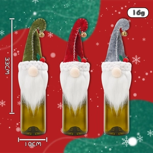 Detailed view of Christmas gnome wine bottle covers in green, red and grey felt