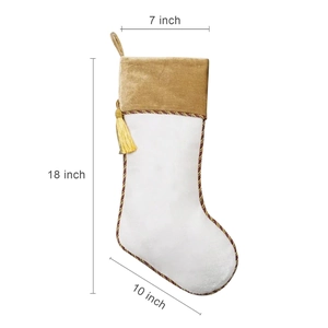 Classic 18-inch white velvet Christmas stocking with gold cuff and tassel details