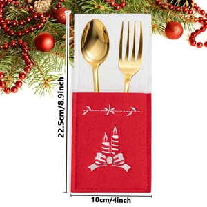 Christmas envelope cutlery holder made of red felt with festive embroidery and dimensions