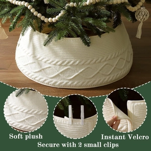 Falda de árbol de Navidad de punto blanco con felpa suave y cierre de velcro