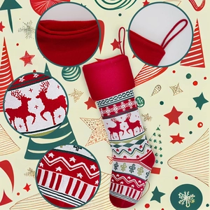 Detailed views of Nordic knitted Christmas stocking with reindeer and snowflake patterns