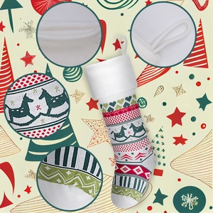Knitted Christmas stocking with Nordic jacquard patterns and white plush cuff detail