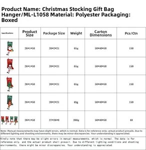 Tableau détaillé des tailles et spécifications pour les chaussettes de Noël décoratives