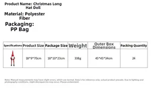 Size guide for 70cm Christmas gnome doll featuring detailed dimensions and material info