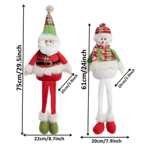Plush Christmas Santa and Snowman long-legged decorative figures with holiday details