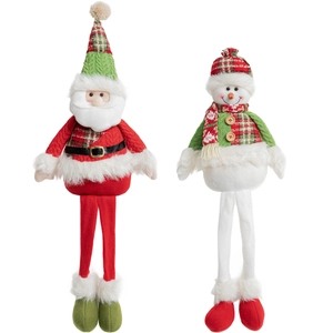 Plush Christmas gnome set featuring long-legged Santa and snowman holiday home decorations
