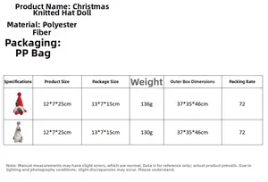 Detailed size chart for Christmas knitted gnome plush toys in red and gray colors