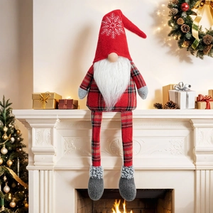 Christmas Long Legged Gnome Plush Doll Red Black Plaid Elf Tomte With Snowflake Hat For Home Xmas Party Decoration Gift
