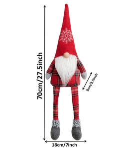 Detailed dimensions of 70cm Christmas gnome featuring red snowflake hat and plaid body