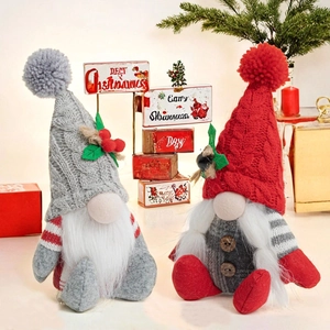 Set of two Christmas Swedish gnomes with knitted long hats and white plush beards