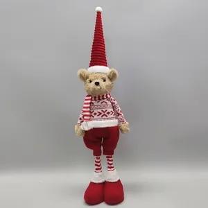 20-Zoll Weihnachts-Teddybär mit Teleskopbeinen in festlichem roten Strickoutfit