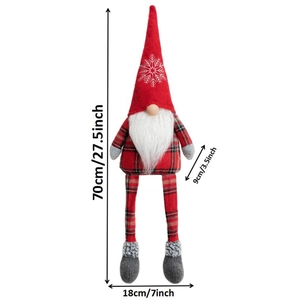 Tall Christmas gnome doll with red snowflake hat and red black buffalo plaid long legs