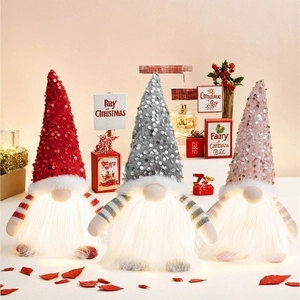 Glowing Christmas Gnomes Plush Decorations With LED Light Sequin Gingerbread Man Rudolph Reindeer Holiday Party Decor Ornaments