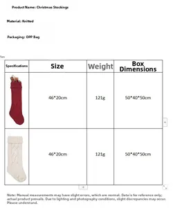 Size chart for 46x20cm knitted Christmas stockings in red and white ivory colors