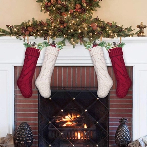 Large Cable Knit Christmas Stocking Thick Xmas Hanging Socks For Fireplace Holiday Party Family Home Decoration