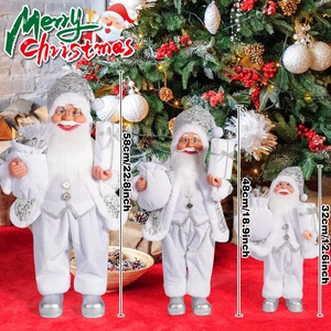 Three-piece Nordic Santa Claus figurine set in white and silver with diverse sizes
